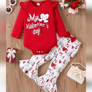 NWT 2 pc My 1st Valentine’s Day bell bottoms and onsie outfit sz 9-12 months